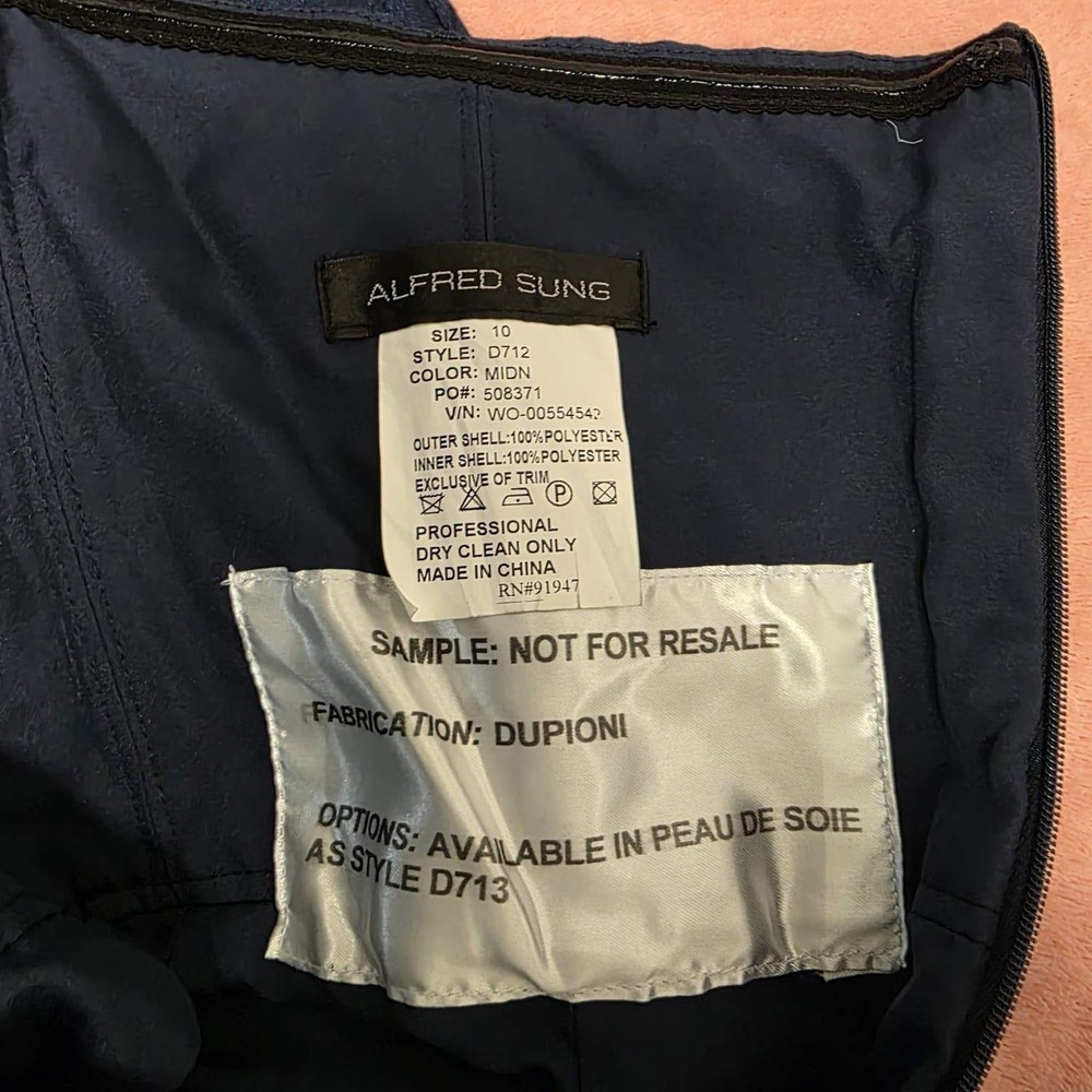Vintage Alfred Sung Navy Strapless Cocktail Dress Size 10 Formal Midi - Picture 8 of 13